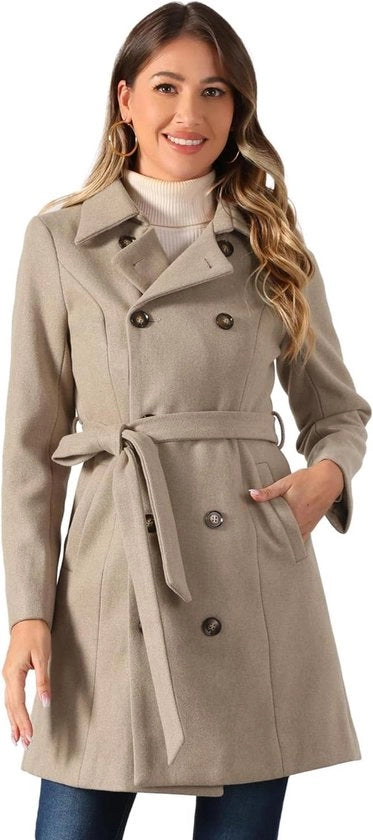 Giubbotto invernale, Lunghe maniche, Doppio petto, Collo a cappuccio, Tasche angolari, Chiusura a cerniera, Cinturino, Cappuccio - Marrone chiaro - Taglia S