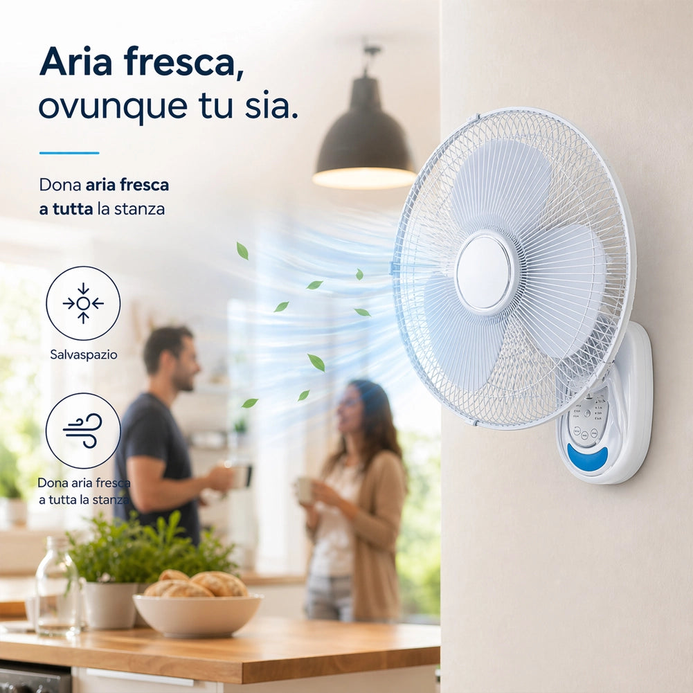 Ventilatore da Parete Bianco 40cm con Telecomando Installazione Muro Silenzioso