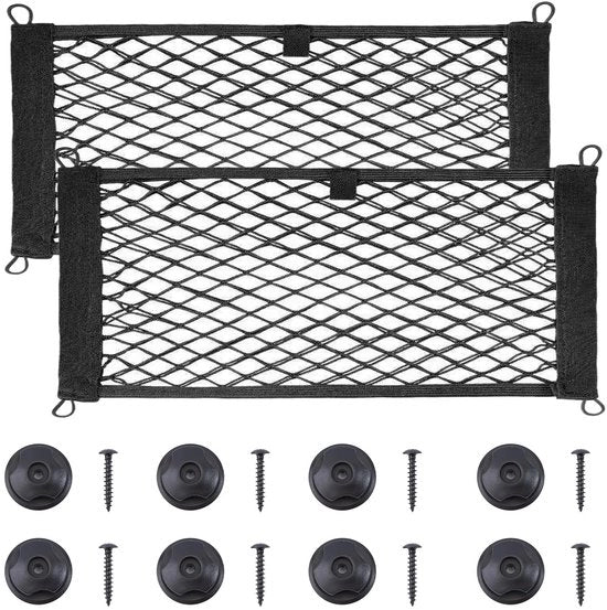 Doppio contenitore elastico per auto - Nettas - Cassetto porta oggetti - 2 pezzi - Risparmio spazio - Materiale in poliestere duraturo - 54 x 24 cm
