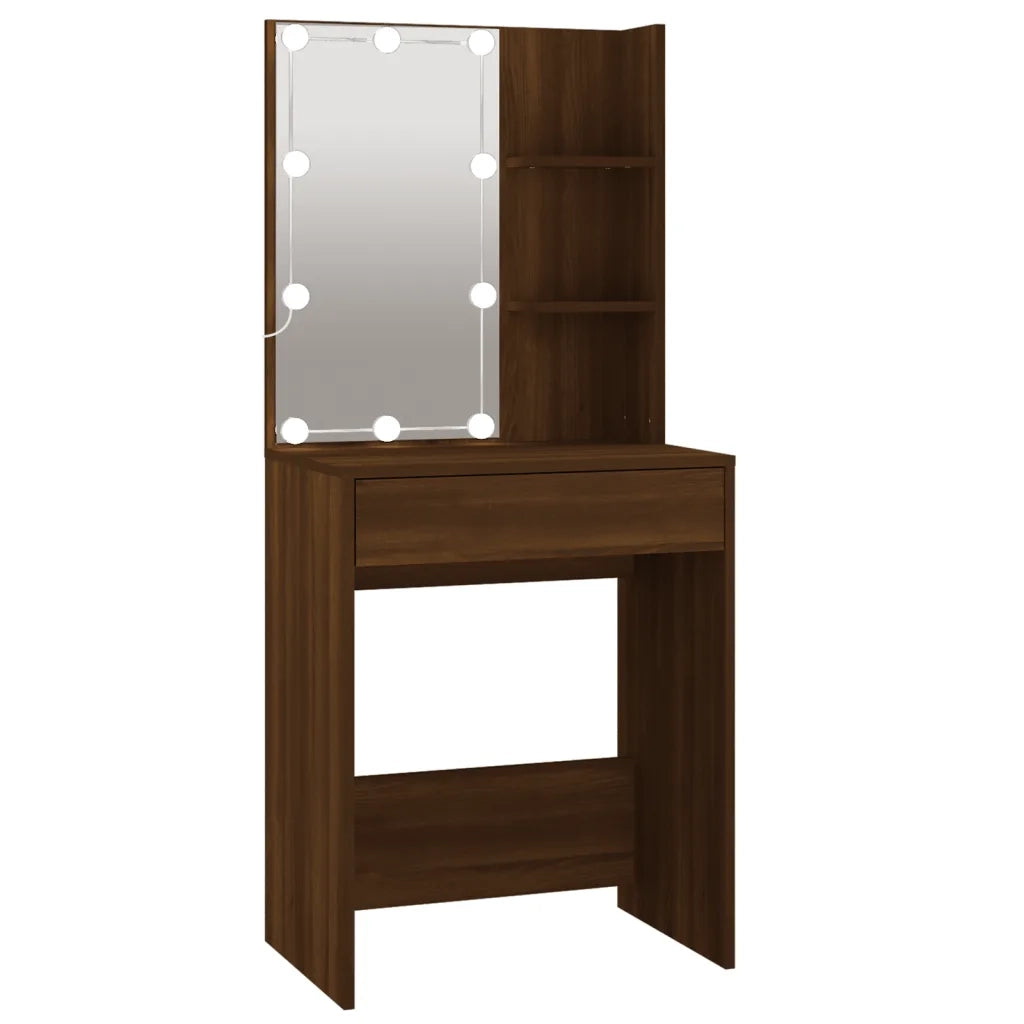 Toeletta con LED e Armadietti Rovere Marrone Legno Multistrato 3120190