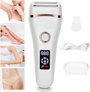 Elettrodepilatore senza fili caricabile per donne con display LED, adatto per gambe e ascelle, bianco.