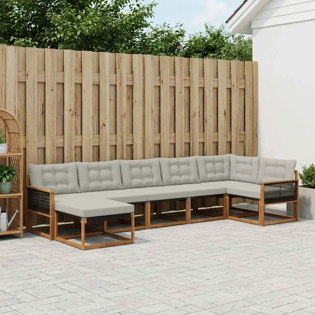 Set di divani da esterno 7 pcs Naturale e Grigio Chiaro