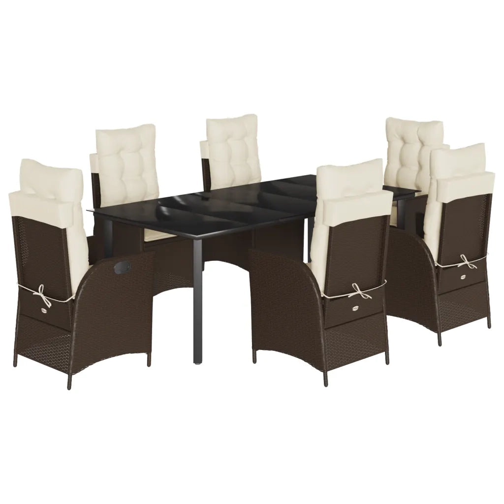 Set da Pranzo da Giardino 7pz con Cuscini in Polyrattan Marrone