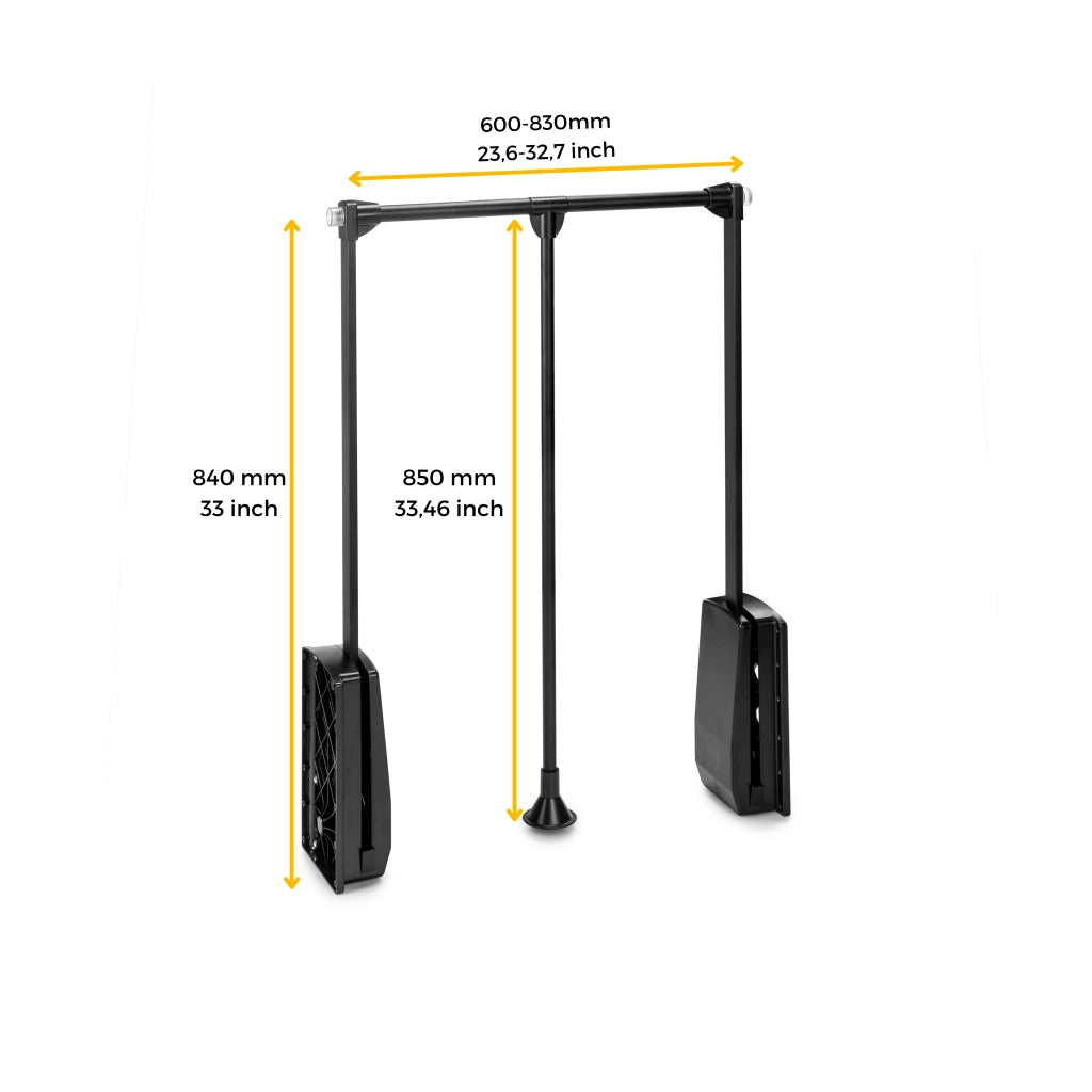 Emuca Appendiabiti per armadio Hang, 600 - 830, Verniciato nero, Acciaio e Tecnoplastica, 1 u.