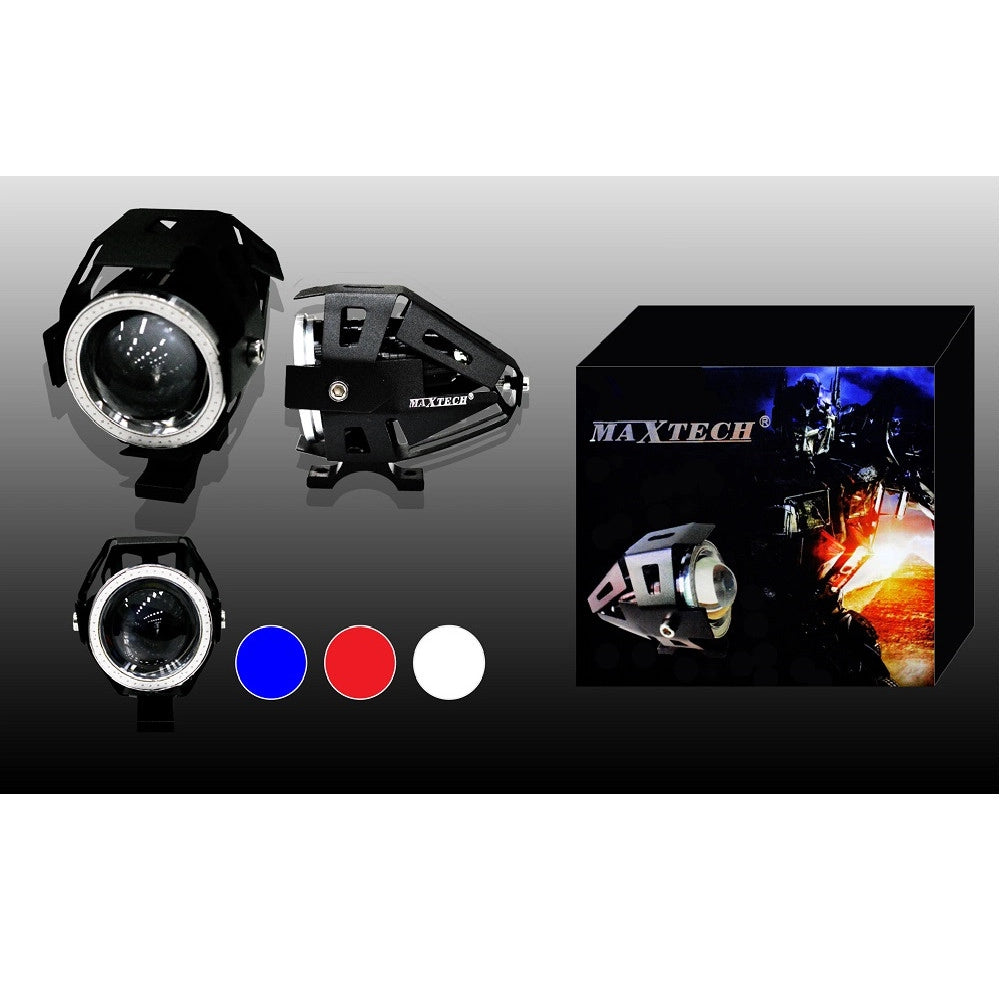 Trade Shop - Faro Proiettore Luce Led Fari Moto Guida Bianco Blu Rosso Occhio Maxtech U7-led001 -