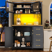 OKWISH Credenza da Cucina con Ante, Cassetti, Ripiani Interni e LED, Stile Retrò Moderno, in MDF, Nero, 105.5×40×180 cm