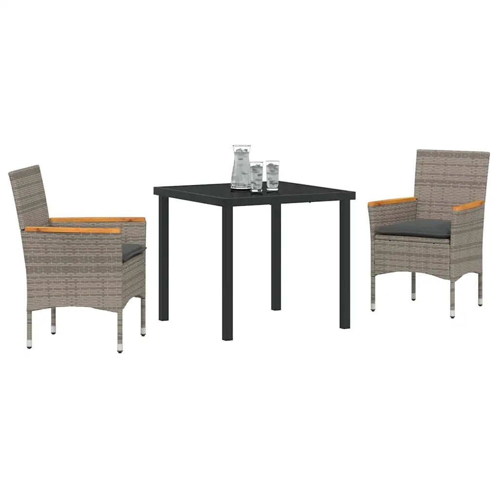 Set da Pranzo per Giardino con cuscino 3 pcs Grigio polyrattan 3379849