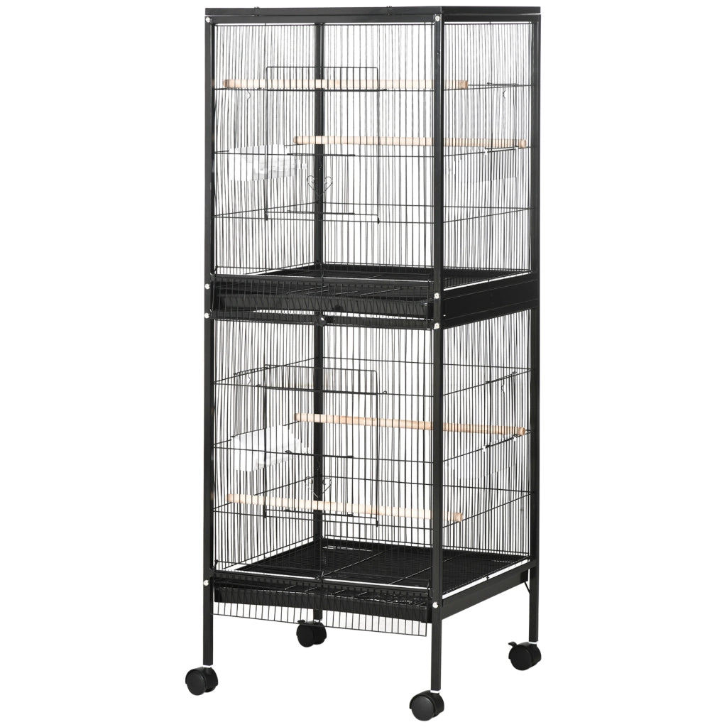Gabbia Voliera per Uccelli Interni con Ruote e Vassoi ¨C zephmum ¨C Nero, Metallo, 51.5x50x140 cm