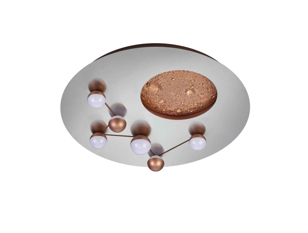 Plafoniera LED effetto lunare, metallo, acciaio e caffè, D 50 cm, Zodiac