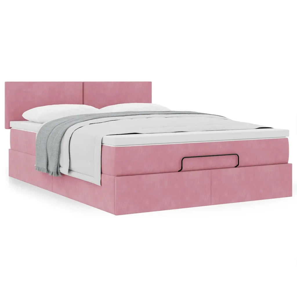 Struttura Letto Pouf con Materasso Rosa 140x200 cm in Velluto 3311710