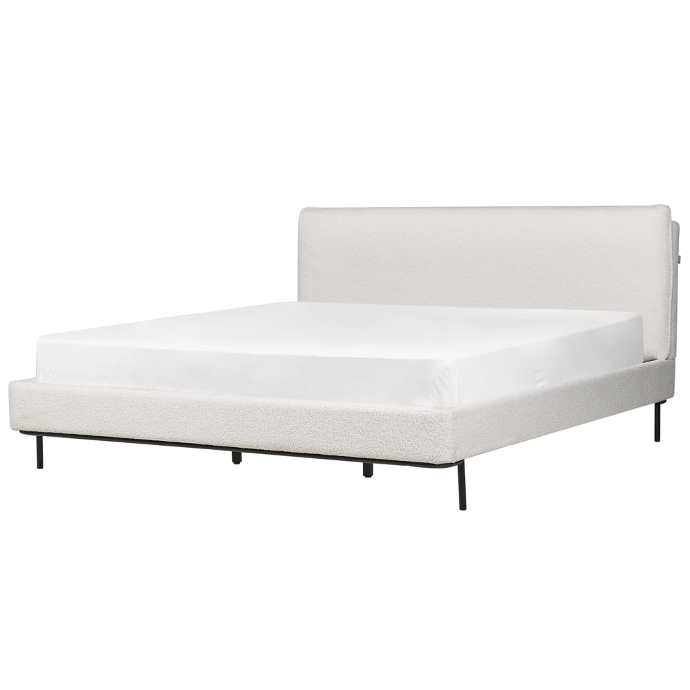 Letto a doghe Bianco Bouclè Imbottito 180 x 200 cm EU Matrimoniale Design Moderno