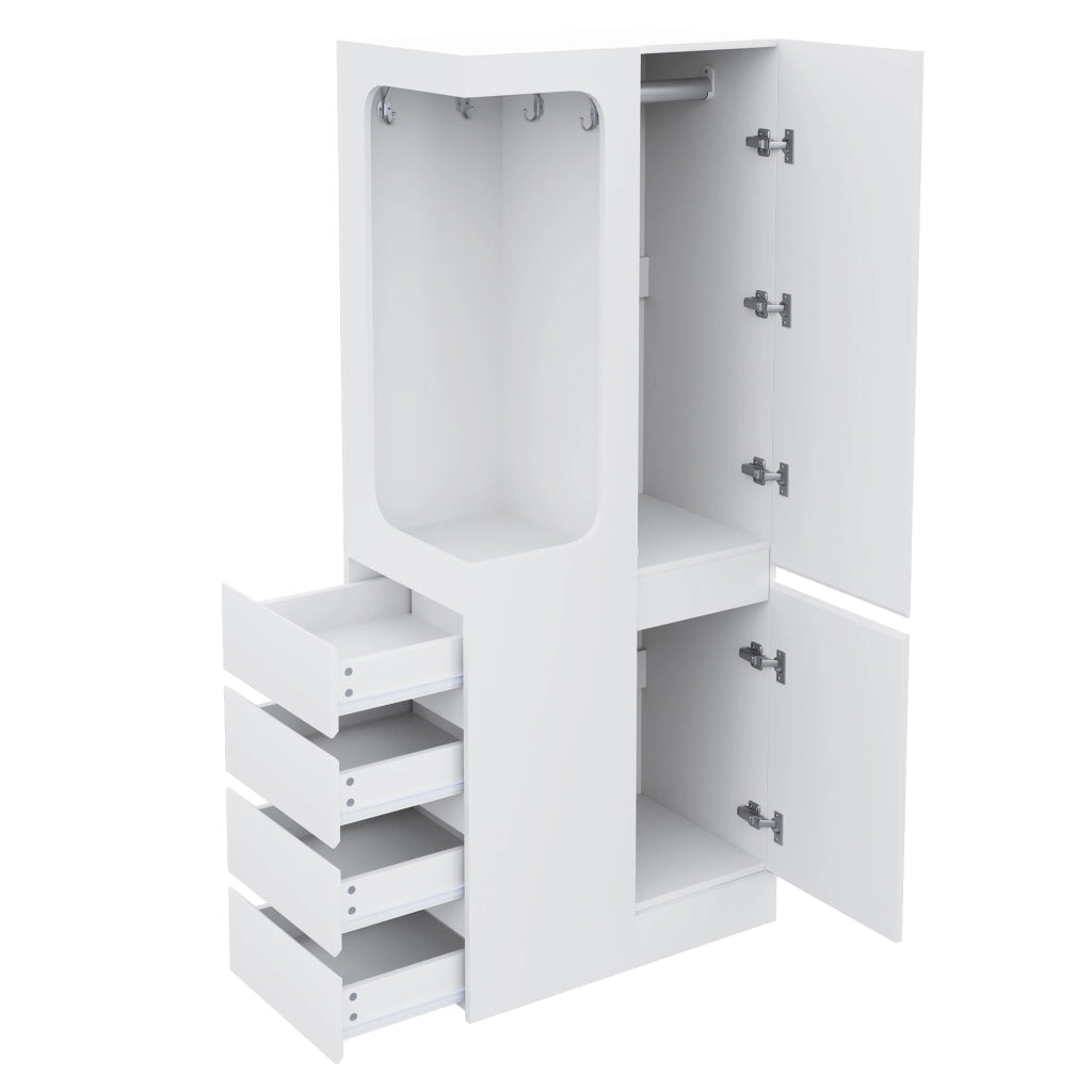 Armadio Guardaroba Bianco 70×40×170 cm con 1 Anta; 4 Cassetti e Zona Appendabiti Aperta