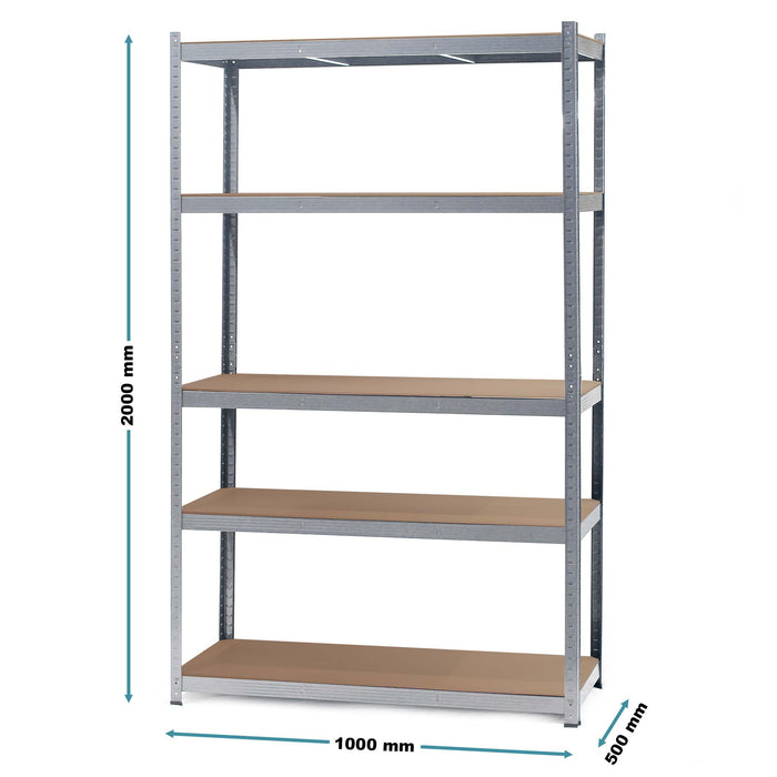 Scaffale per carichi pesanti zincato 100x50x204cm Scaffale a incastro 5 ripiani 200kg/piano