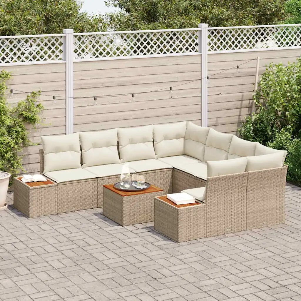 Set Divano da Giardino con cuscino 9 pcs Beige Poly Rattan 3348057