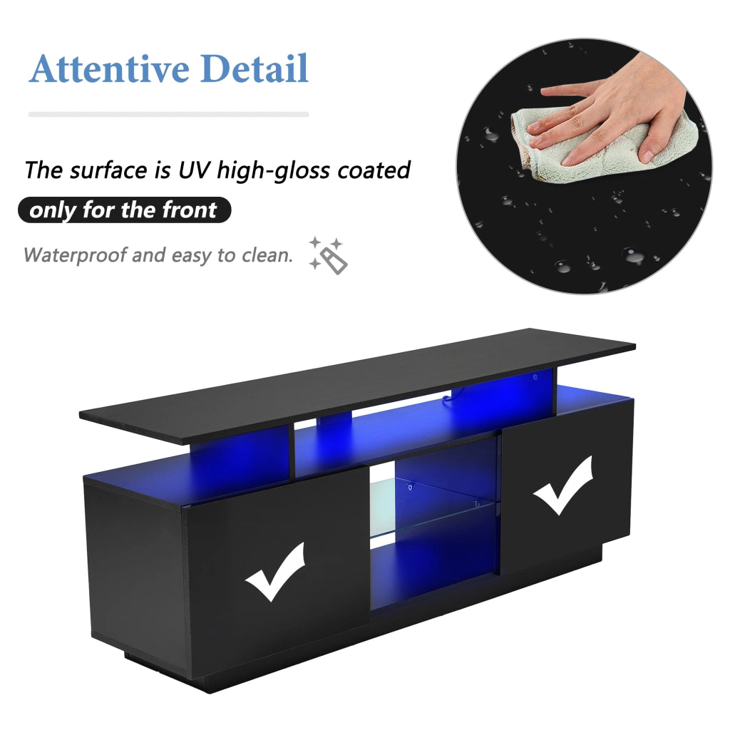 Mobile TV con 2 Ante e 5 Vani Aperti; LED controllato da App; per Soggiorno; in Pannelli di Particelle; 140 × 35 × 55 cm; Nero