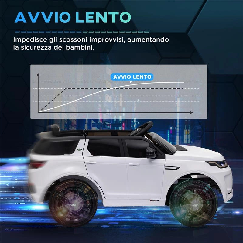 MACCHINA ELETTRICA PER BAMBINI A LICENZA LAND ROVER CON FARI CLACSON E CINTURA106X65.5X51 CM BIANCO