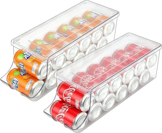 Organizzatore di lattine per frigorifero - Contenitore di cibo in plastica trasparente - Contenitore di bevande con coperchio per rack congelatore - Cassetto per la dispensa - Cassetto per la cucina - Ripostiglio standard