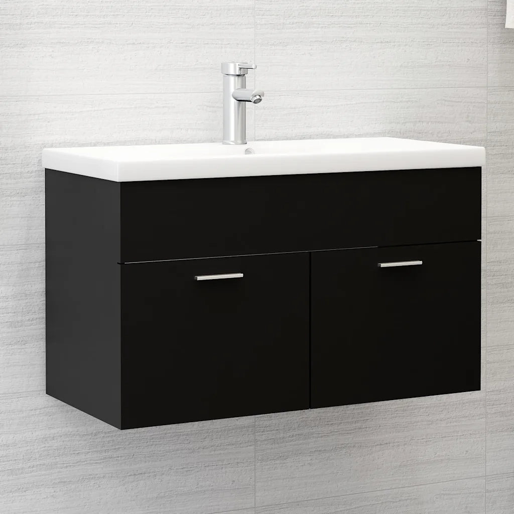 Mobile SottoLavabo | Armadio Lavabo Nero 80x38,5x46 cm in Legno Multistrato