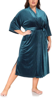Camicia da bagno per donne plus size in tessuto spugna soffice con inserti di seta, lunga e leggera, badjas oversized accoglienti per donne.