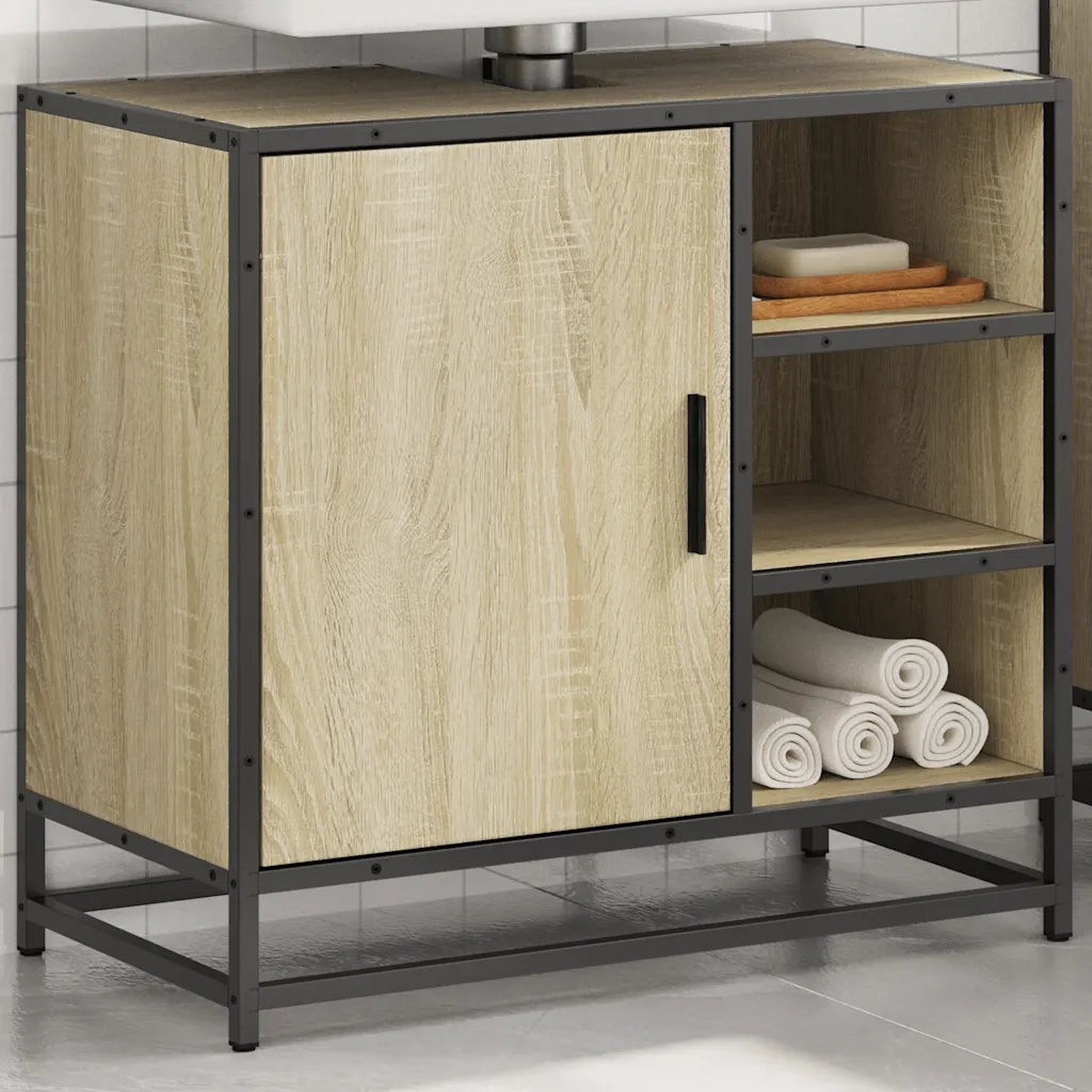 Mobiletto per Lavabo da Bagno Rovere Sonoma 65x33x60 cm Legno Massello 849285