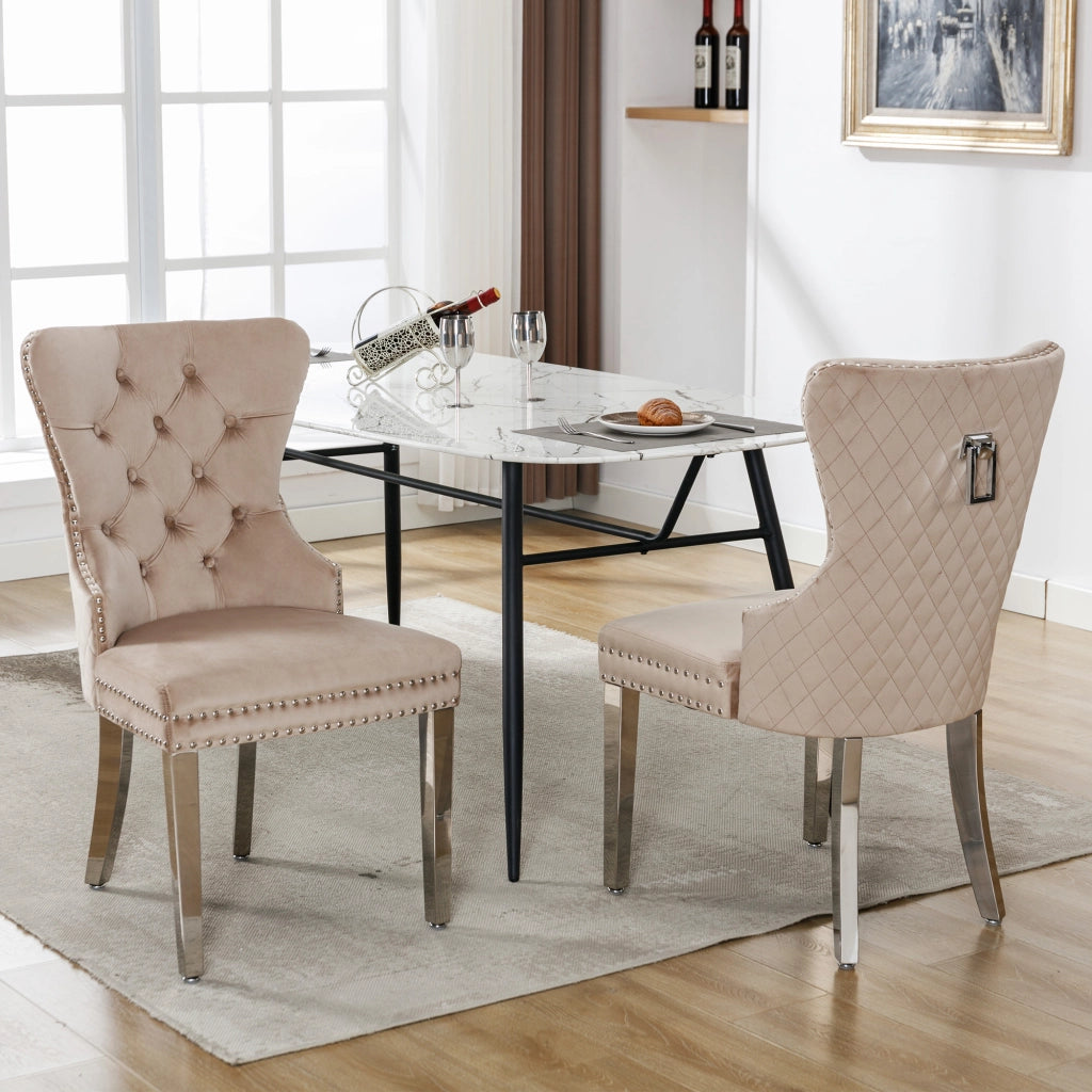 Sedia da Pranzo Imbottita in Velluto con Gambe in Metallo ¨C Xylo ¨C Beige, Set 2 Pezzi