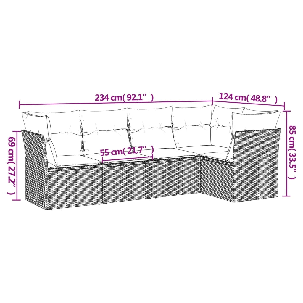 Set Divani da Giardino 5 pz con Cuscini in Polyrattan Nero 3217596