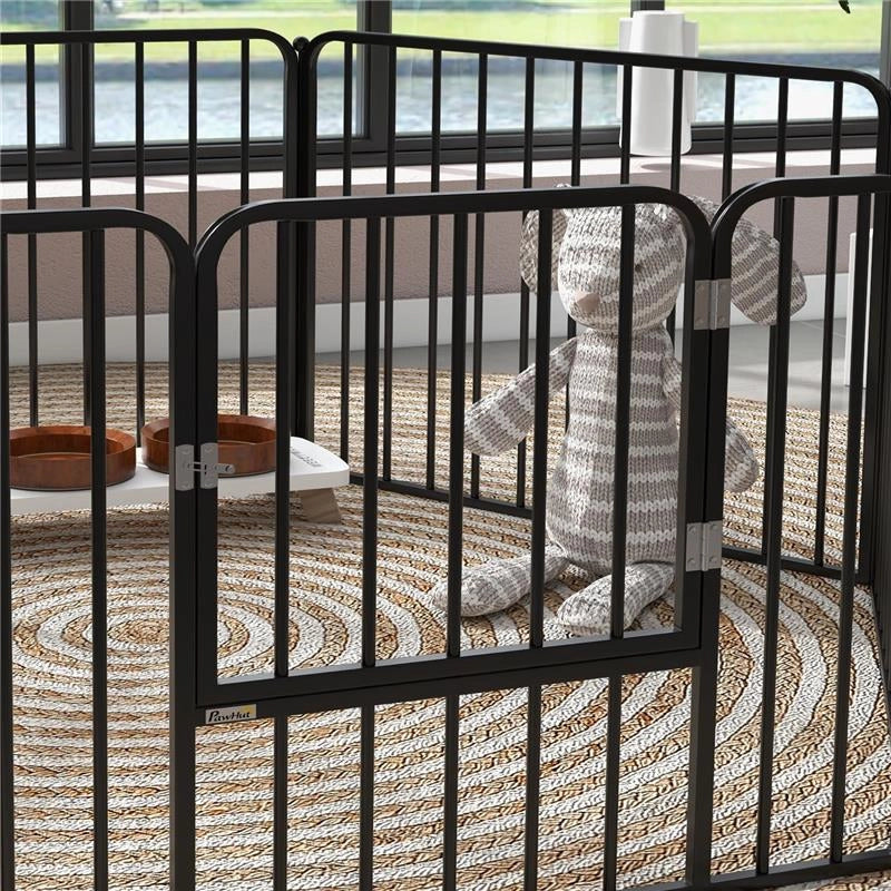 RECINTO PER CANI A 6 PANNELLI MODULABILI DA INTERNO ED ESTERNO, IN ACCIAIO, 164X83X60 CM, NERO