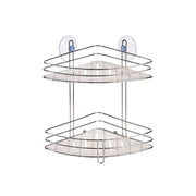 Mensola Angolare Bagno 2Piani Acciaio Cromato Montaggio Fisher o Ventosa 20x20 H26.5cm