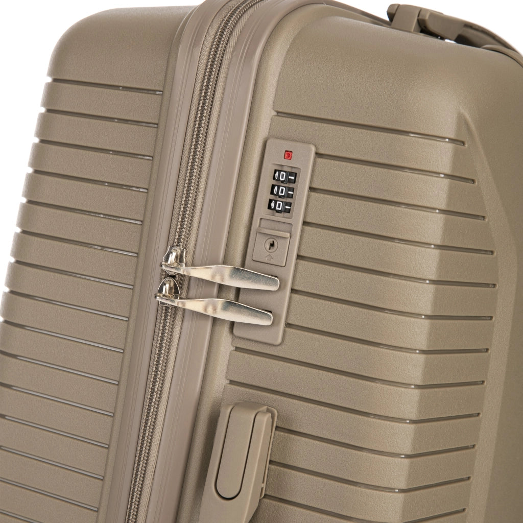 Set di 3 valigie rigide in pp con ruote doppie a 360°, ganci laterali e lucchetto a combinazione champagne 48,5 × 32 × 74 cm