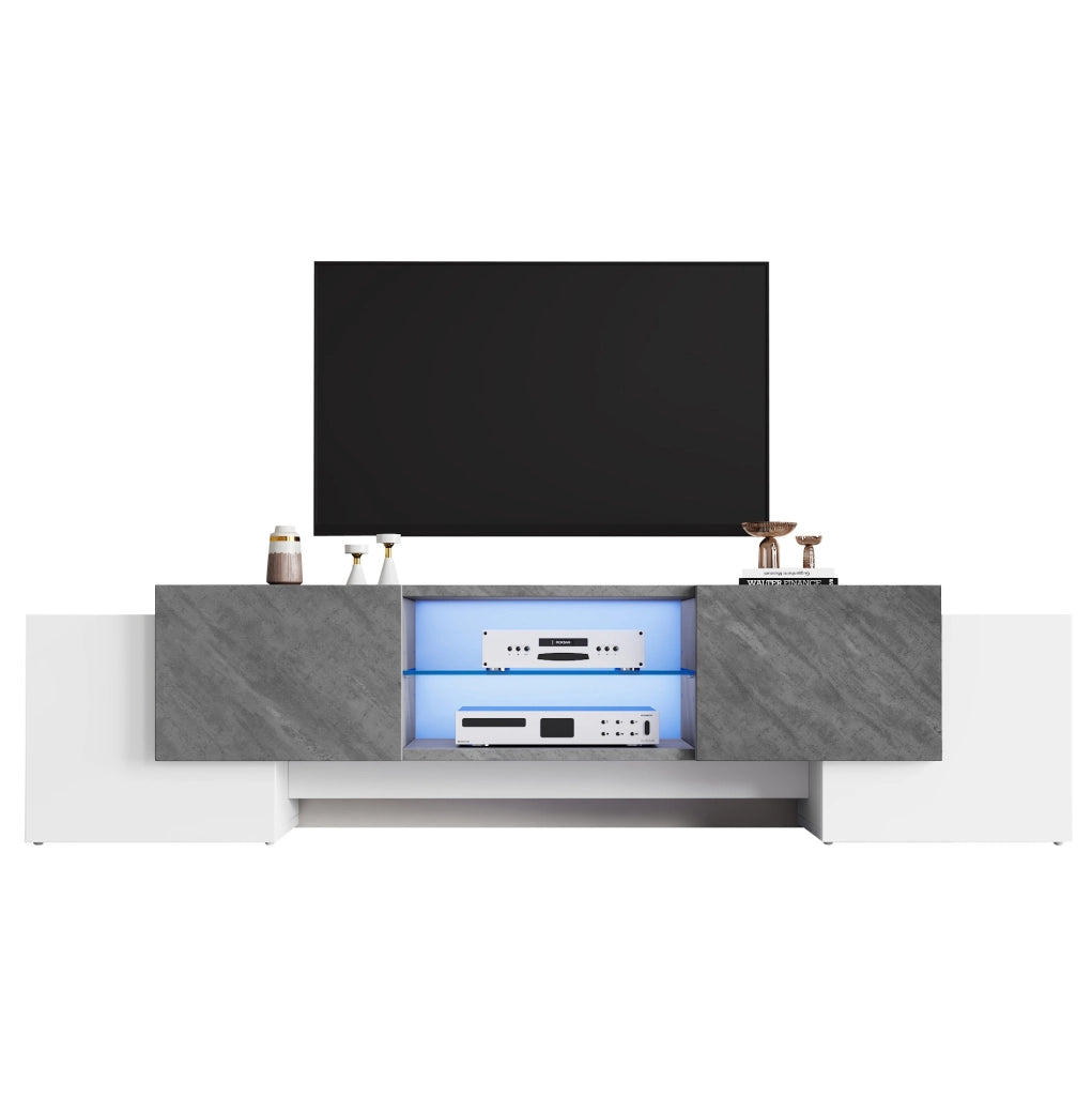 Mobile TV moderno 180 cm bianco e grigio con LED controllabile da app