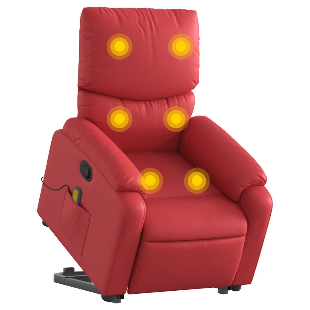 Poltrona Alzapersona Reclinabile Massaggio Rosso in Similpelle 3204898