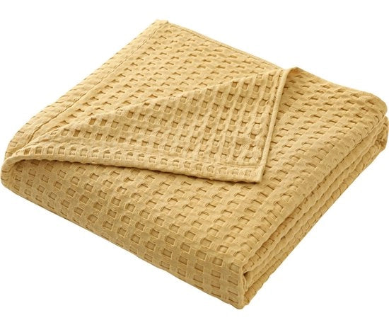 Bedsprei 100% Cotone Wafel Piqué Deken Piuma Deken Zaffata Deken Zaffata Estate Wafellook Deken Leggero Cotone Deken come Bedsprei, Coperta per Divano, Giallo, 200 x 230 cm