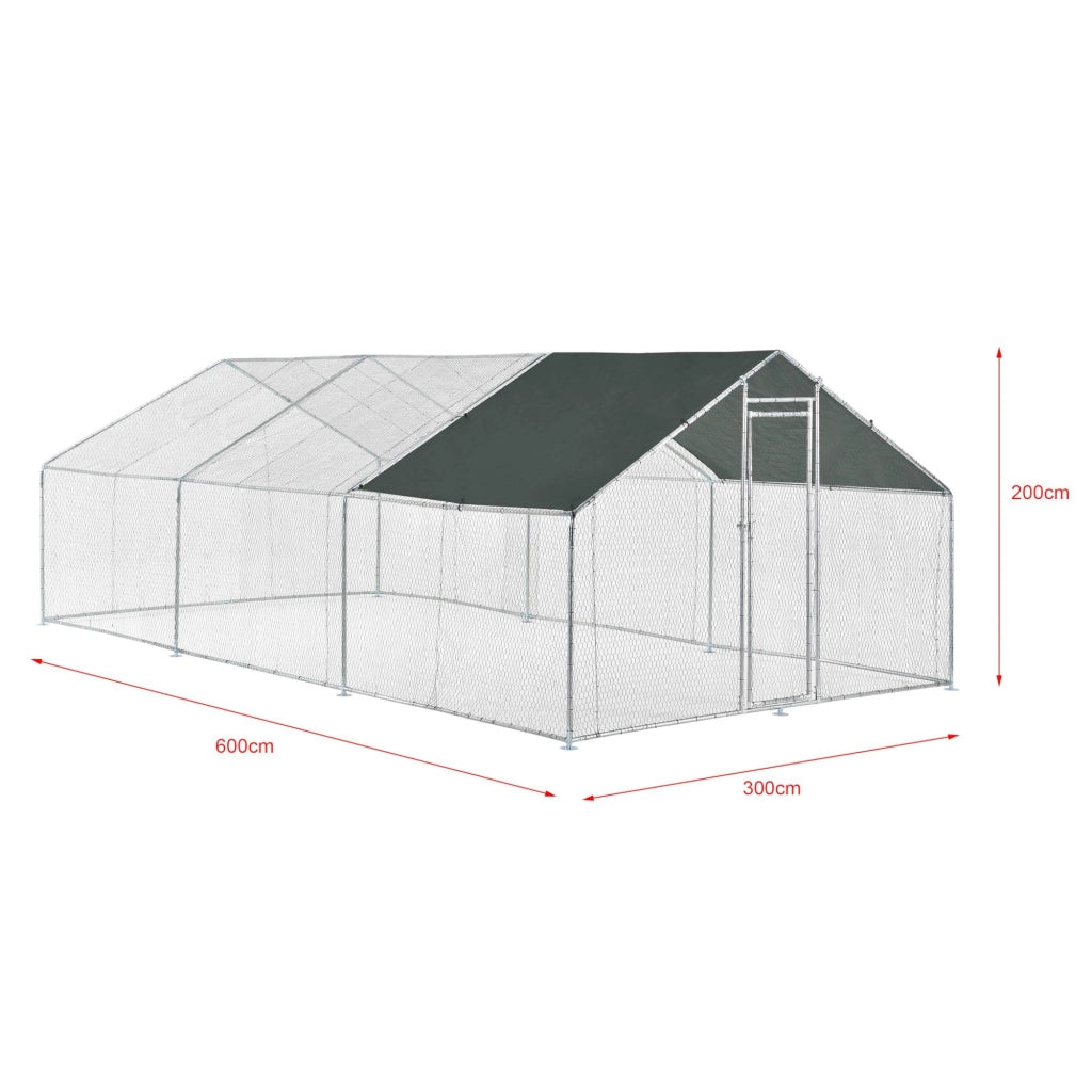 Gabbia voliera per animali da esterno con serratura struttura in acciaio zincato 3 x 6 x 2 m verde scuro argento 03_0005142