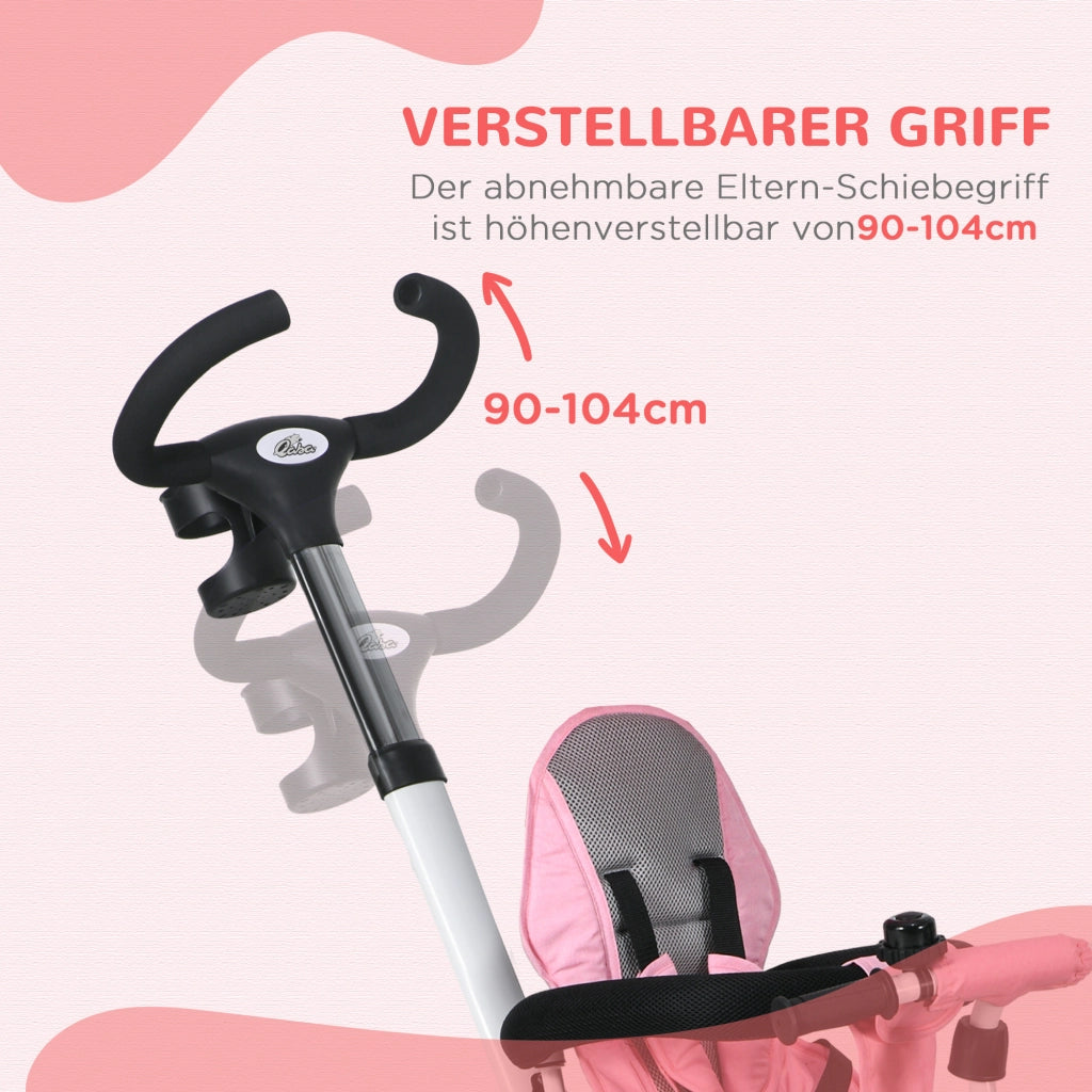 Triciclo 6 in 1 per Bambini ¨C zephmum ¨C Rosa con Schiebestange, Cestino e Cintura