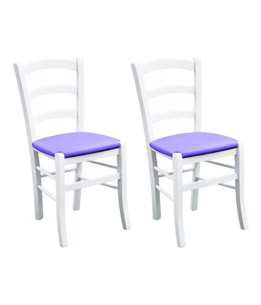 Set 2 sedie legno massello bianco seduta imbottita lilla - Mobili 2G