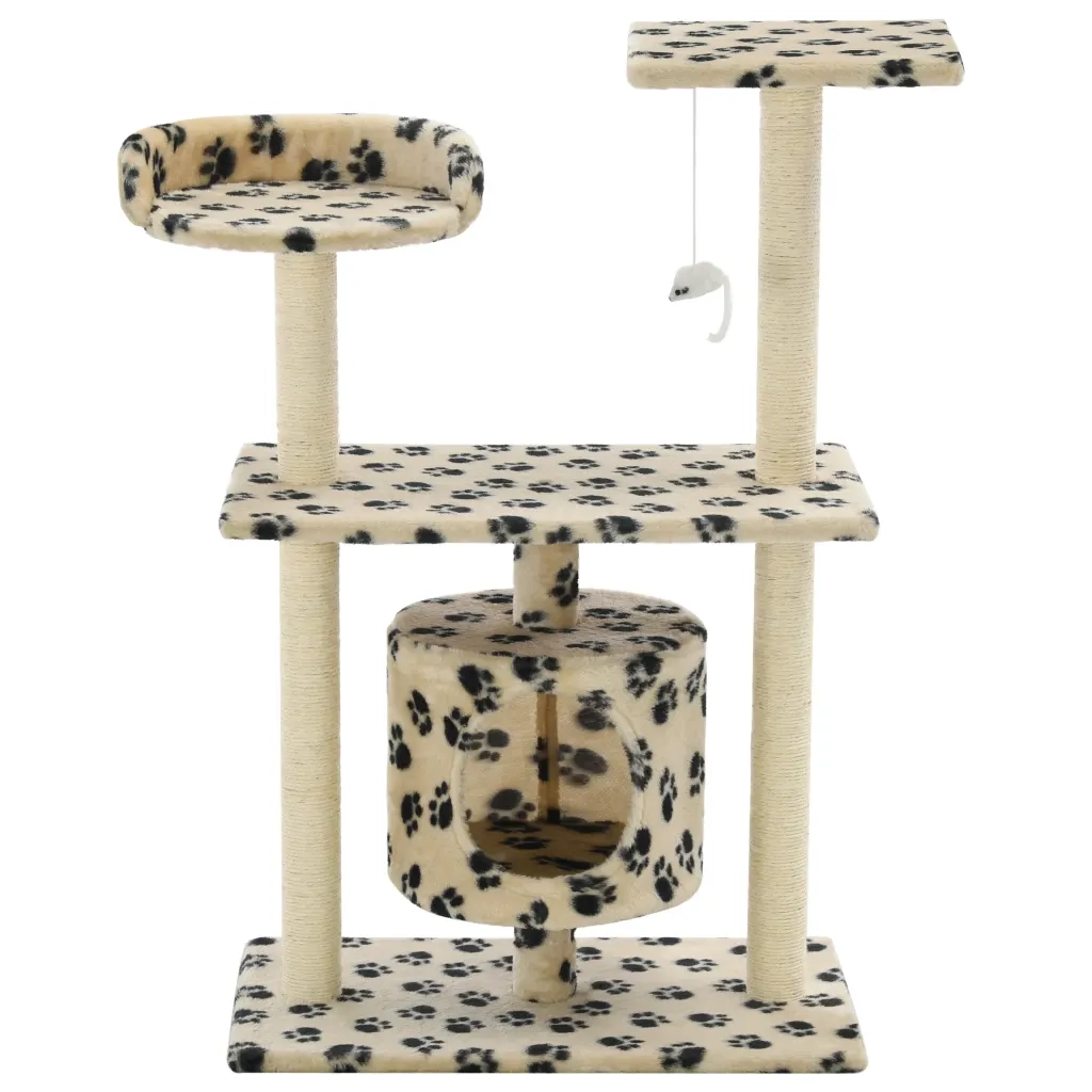 Albero per Gatti e Tiragraffi Sisal 95 cm Zampe Stampate Beige cod mxl 14377