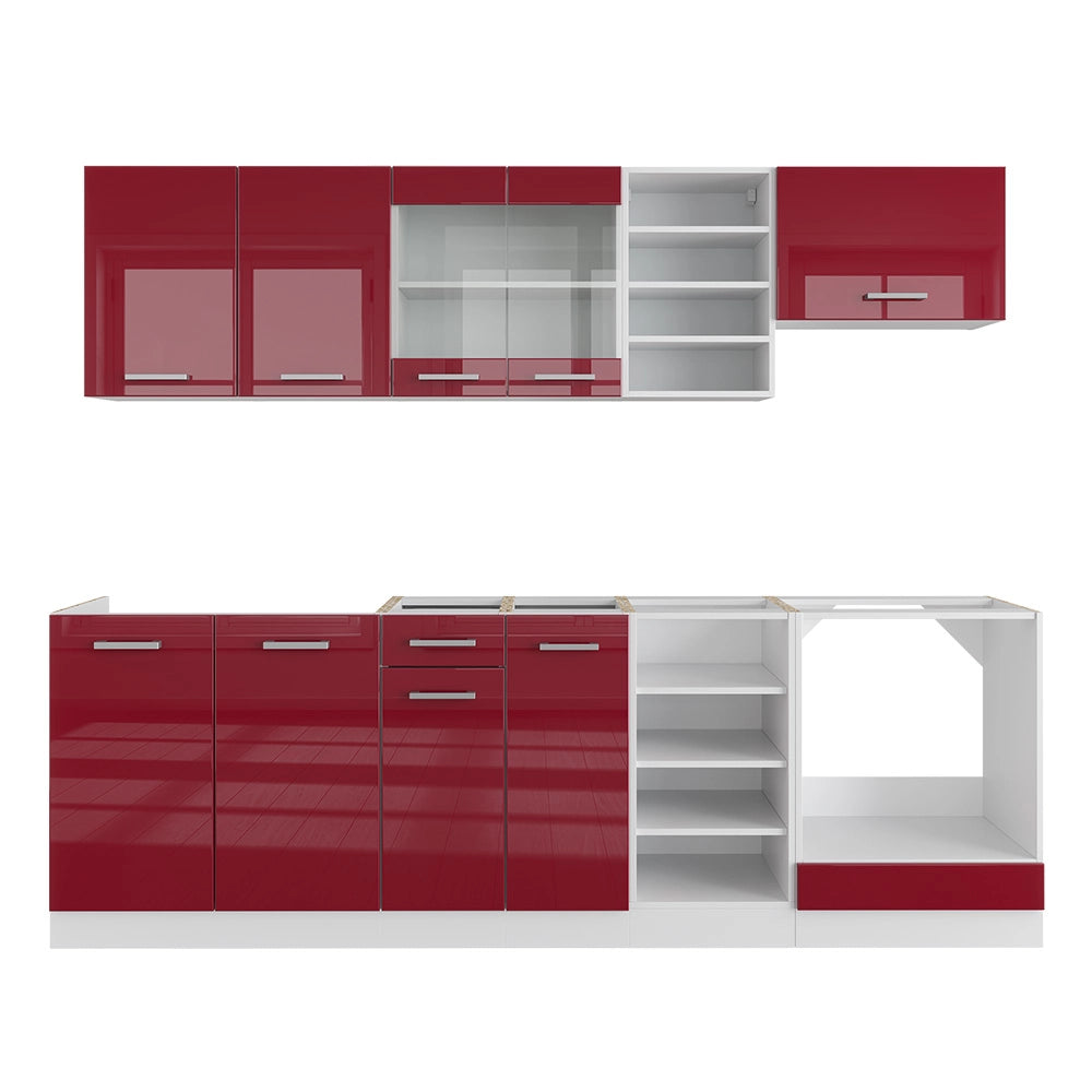 Cucina componibile R-Line Rosso lucido/Bianco 240 cm senza piano di lavoro Vicco