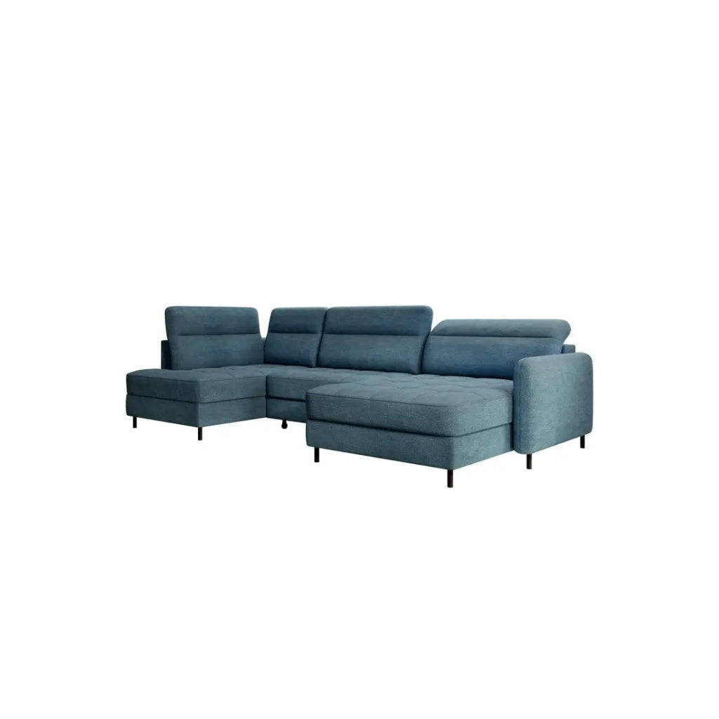 Canapé d'angle convertible BERTHO 306 cm bleu canard chenillé – Angle droit avec coffre
