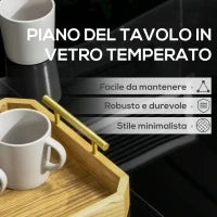 Tavolo da Giardino Rettangolare per 8 Persone in Alluminio e Vetro, 180x80x72cm, Nero