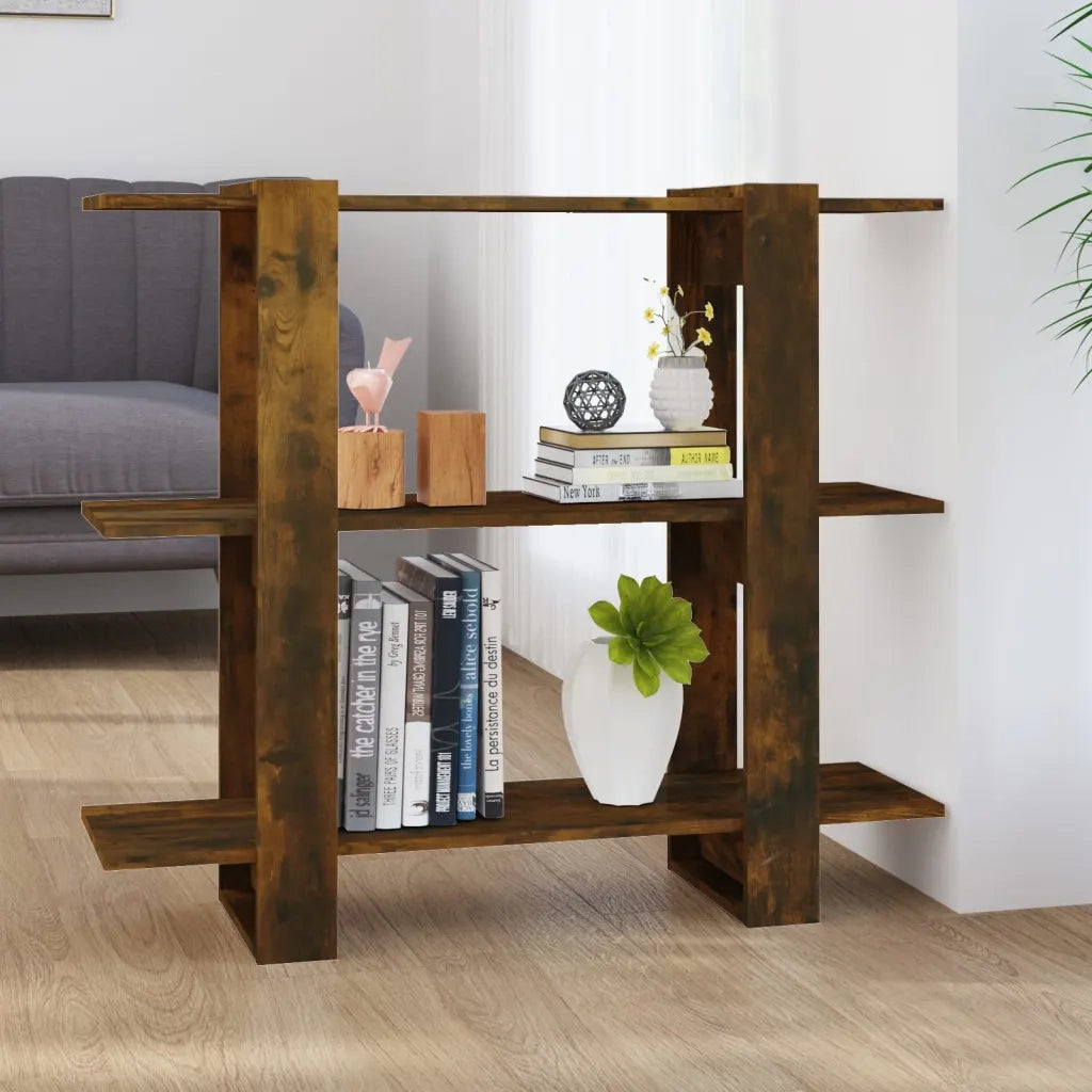 Libreria Divisorio-Scaffale per Libri-Mobile di Stoccaggio Rovere Fumo 100x30x87 cm