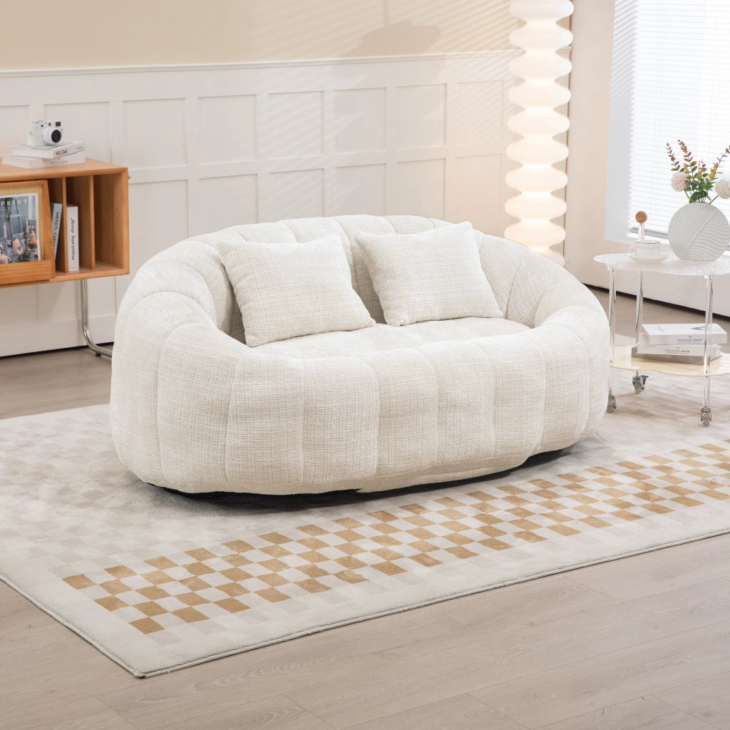 Divano Pouf Lazy Bag con Schienale Alto ¨C MINIMAL ¨C Beige, Tessuto Chenille, per Adulti e Bambini