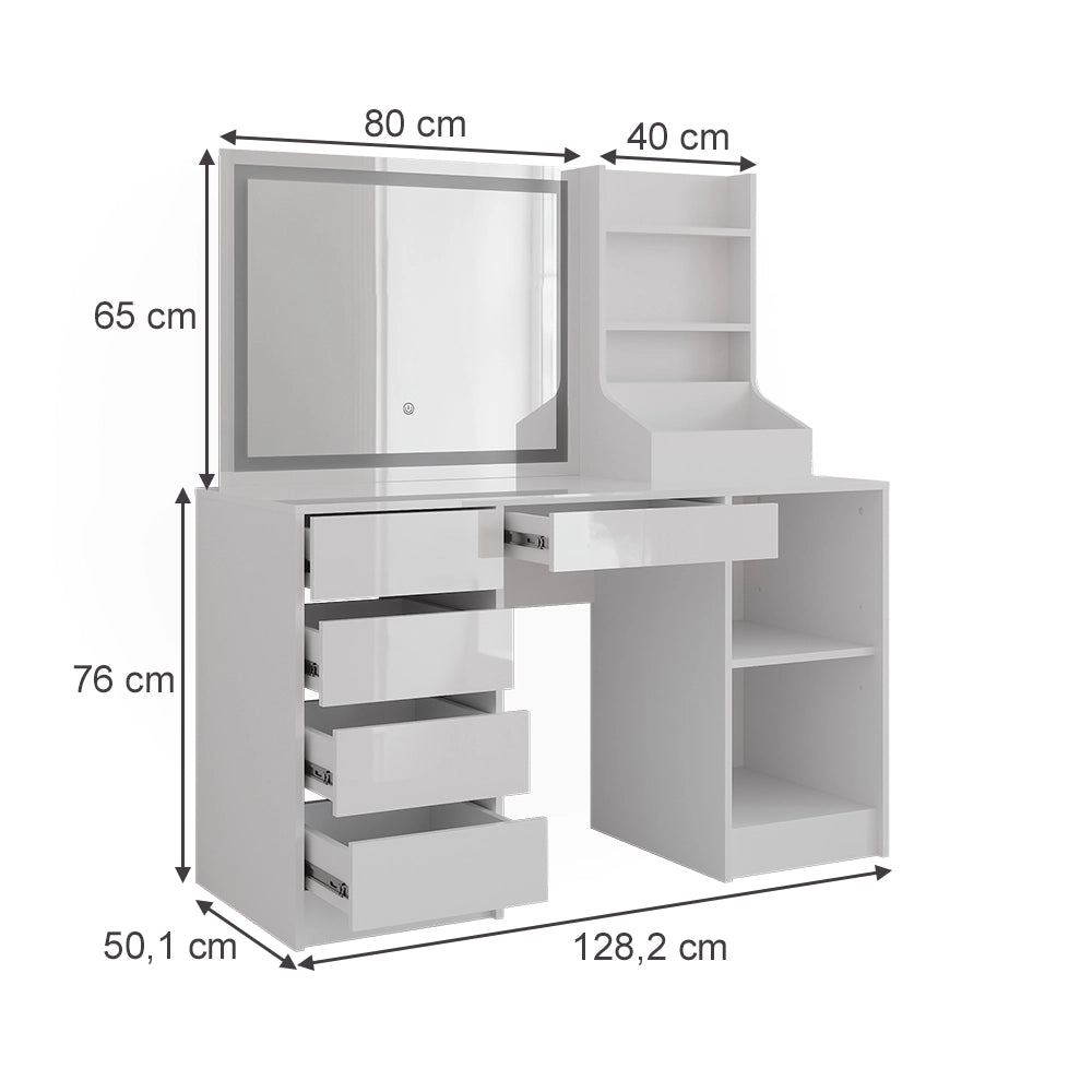 Vicco Tavolo da toeletta Bianco/bianco lucido 128.2 cm 3 parti