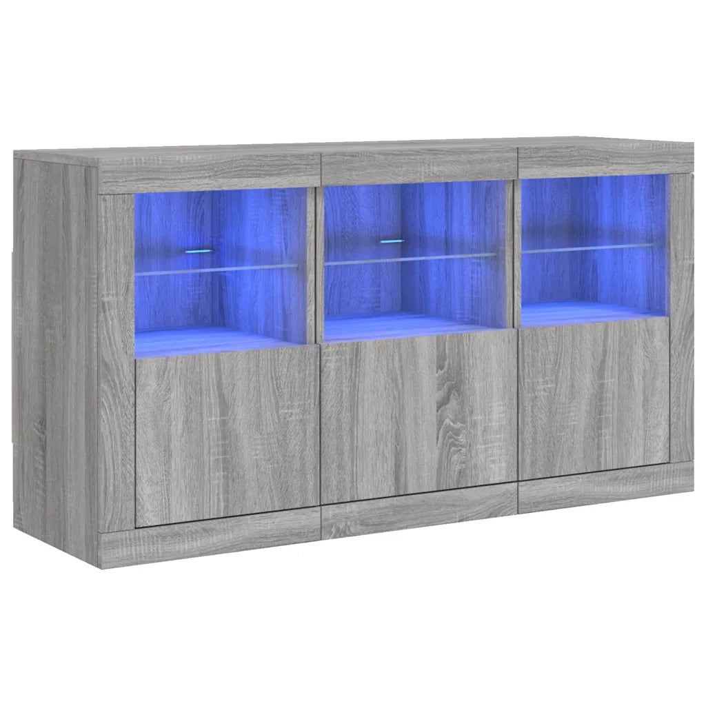 Credenza con Luci LED-Buffet-Armadio da cucina Grigio Sonoma 123x37x67 cm 854673