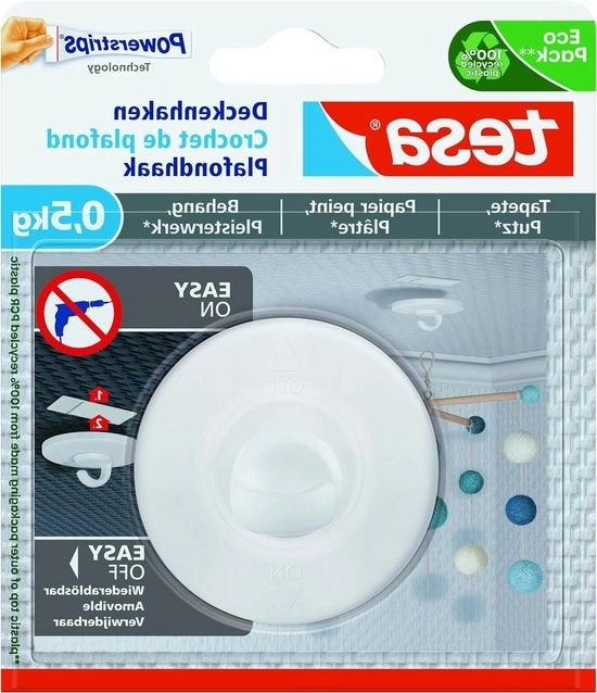 Plafondhaak per self-adesivo per affissione - Decorazione di oggetti - Sospensione di figure mobili - Capacità di carico 05 kg - Plafondhaak per affissione adesivo in bianco