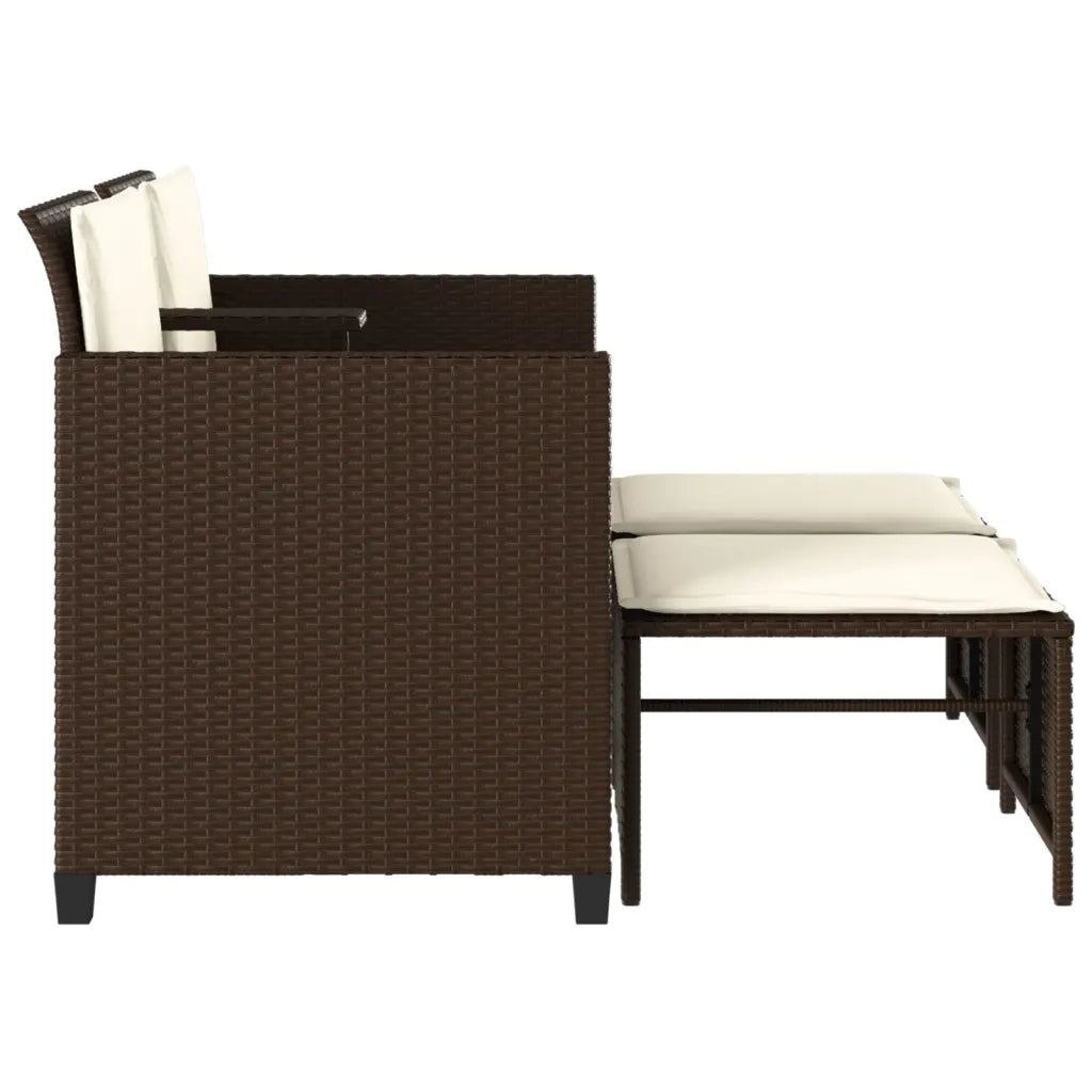 Divano Giardino 2 Posti con Tavolo e Sgabell-Sofa da Giardino-Divanetto da esternoi Marrone Polyrattan 290052