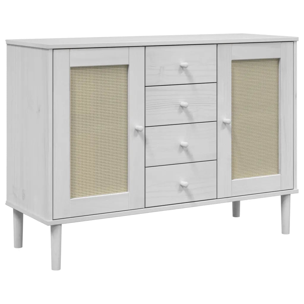 Credenza-Buffet-Armadio da cucina SENJA Aspetto Rattan Bianco 112x40x80 cm Massello Pino 167312