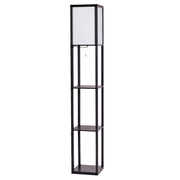 Scaffale legno con lampada per salone camera da letto studio, Lampada da terra con paralume e 3 mensole Nero