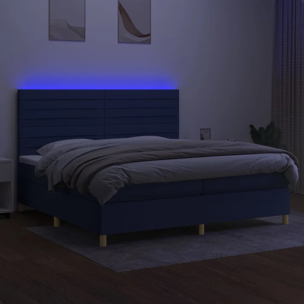 Letto a Molle Materasso e LED Blu 200x200cm in Tessuto cod mxl 34047