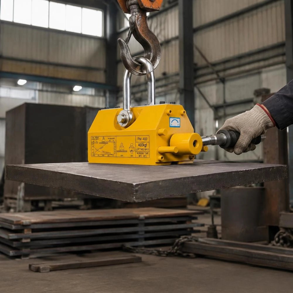 Lifting Magnet, Permanent Magnet Lifter, 400 Kg Pulling Force, Lifting Magnet With Release Handle And Steel Hook, Used In Workshop Cranes And Lifting Equipment, For Lifting Steel Plates And Boards, Yellow