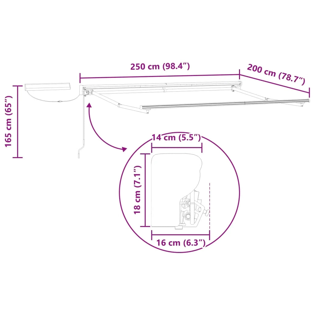 Struttura della tenda elettrica retrattile Antracite 2,5 x 2 m